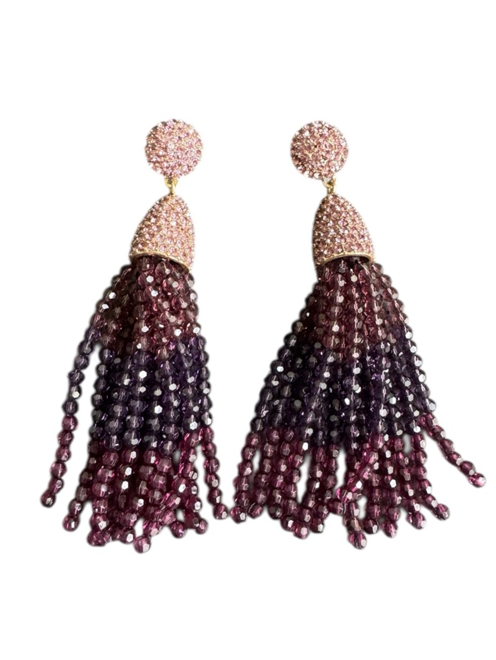 Bauble Bar Purple & Pink Beaded‎ Tassel Earrings Statement Cocktails